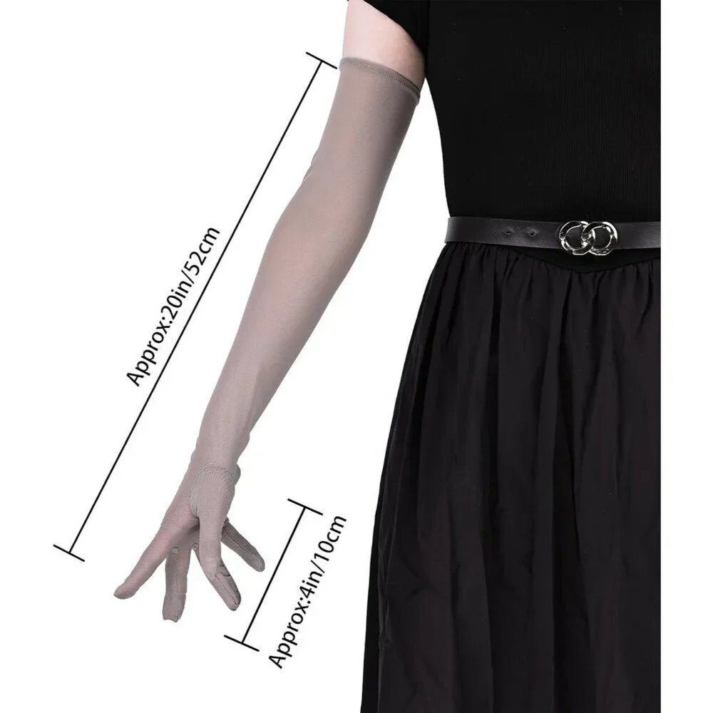 Women's Tulle Light Gray Long Satin Gloves Evening Elbow Length Party Costumes